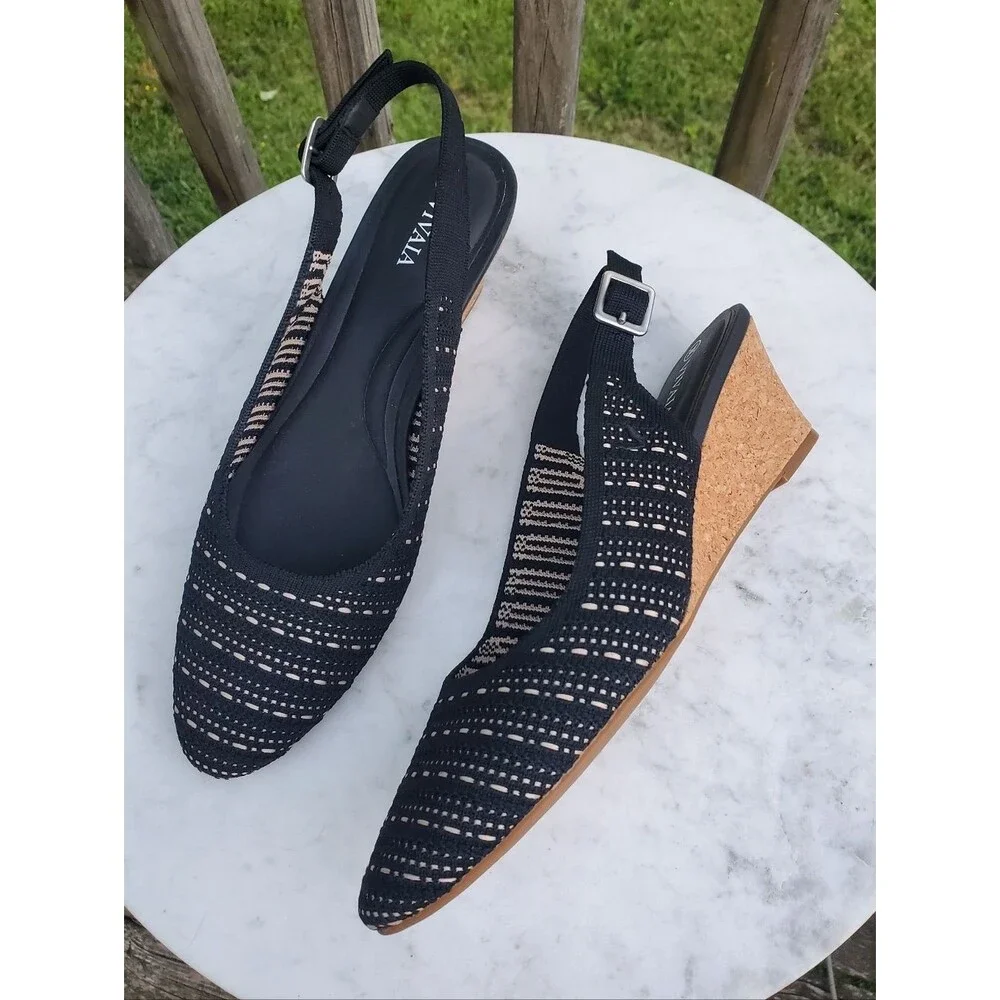 Vivaia Tamia Black Slingback Wedge Sandal